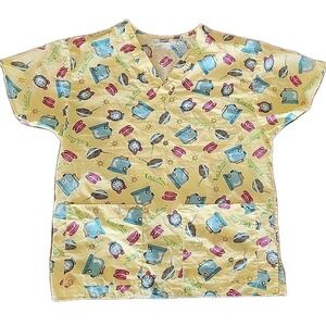 Jaylyn Cotton Blend V-neck Breakfast-themed RISE AND SHINE Coffee Yellow LARGE